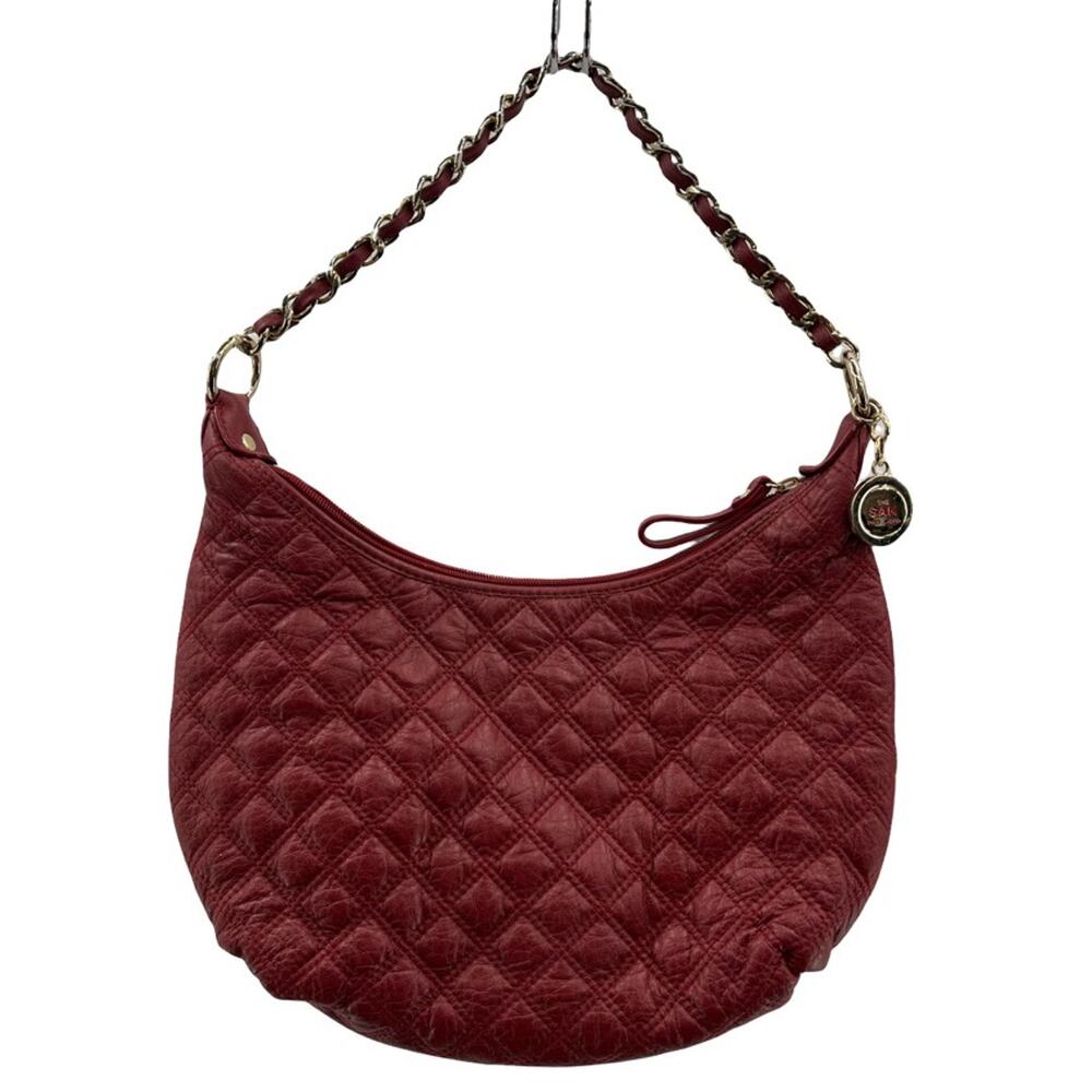 Saks Fifth Avenue Womens Shoulder Bag Red Quilted Phone Pocket Lined Full Zipper